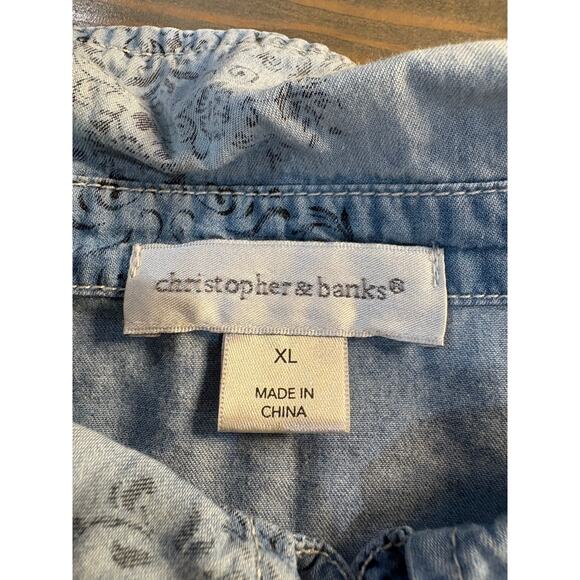 Christopher & Banks faded patterned denim button up blouse women's size XL - Picture 4 of 10